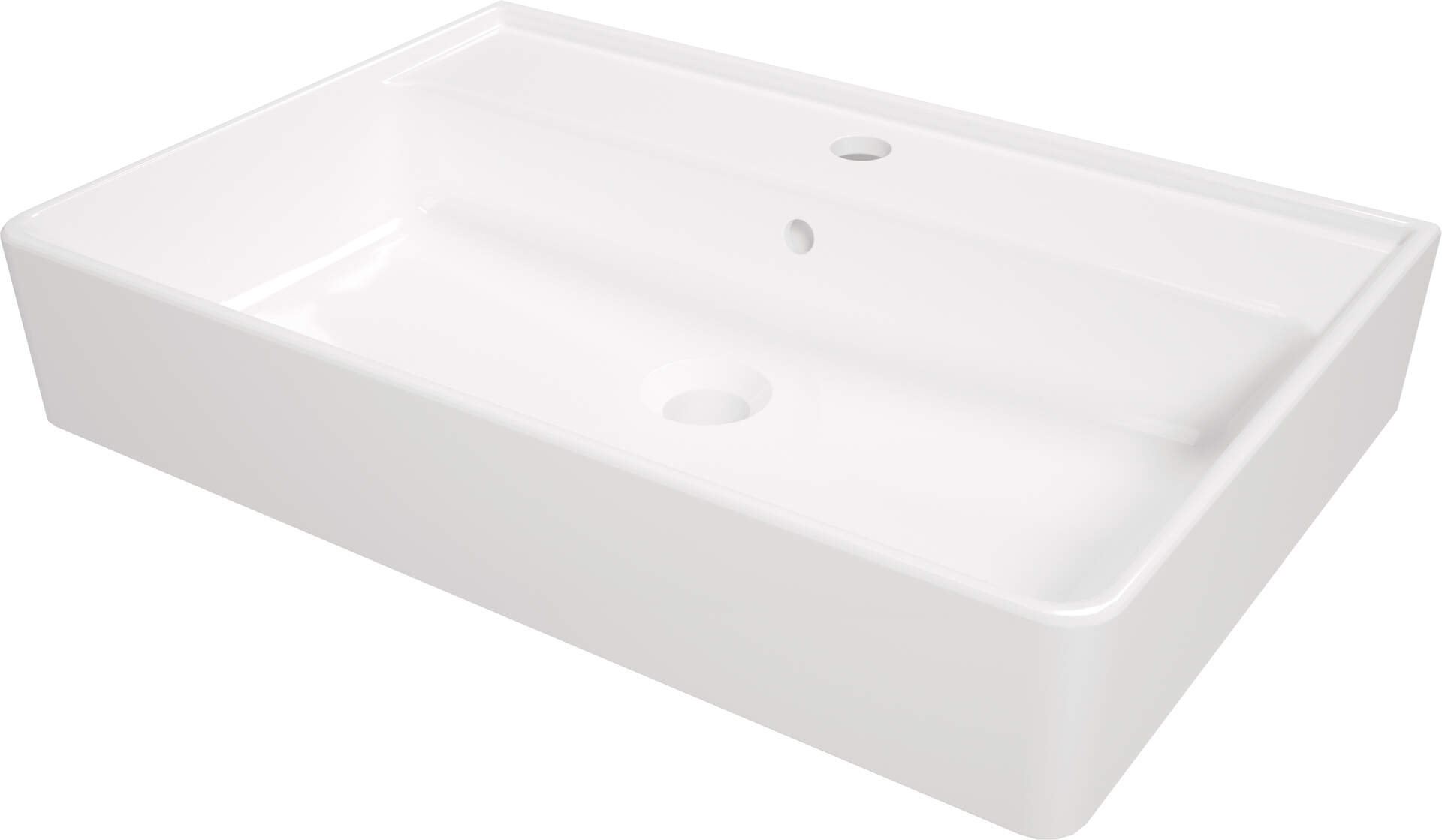 Umywalka ceramiczna nablatowa/ścienna z miejscem na baterię - 