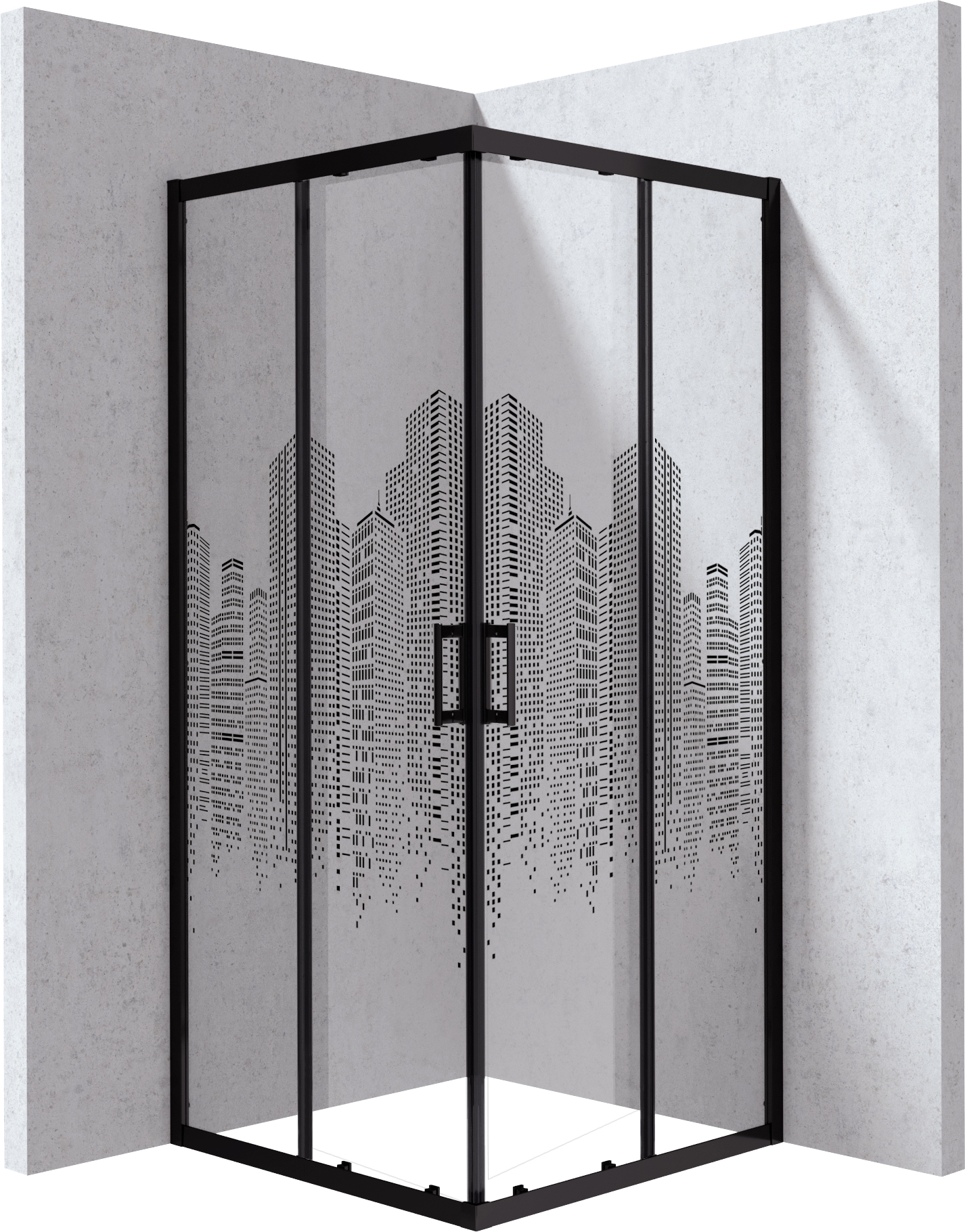 Kabina prysznicowa kwadratowa 90x90 cm - wzór miasto