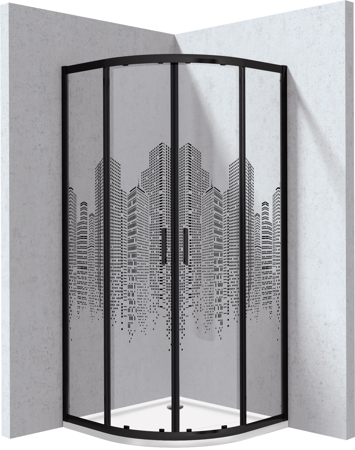Kabina prysznicowa z brodzikiem półokrągła 80x80 cm - wzór miasto